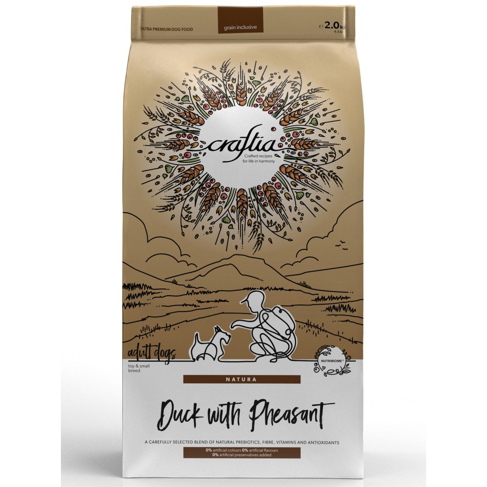 Корм для собак CRAFTIA Natura для миниатюрных и мелких пород, утка с фазаном сух. 2кг